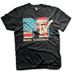 MTV Distressed USA-Flag T-Shirt Black